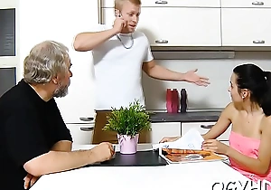 Sweet youthful gal licked away from pold man