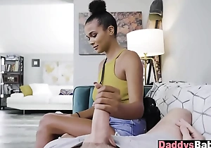 Black step-daughter sucking dad's white dick