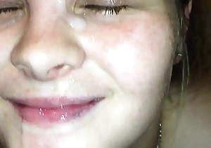 Teen mollycoddle get recorded by guy iphone giving amazing blowjob together with taking a gigantic cum facial