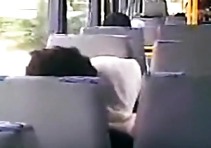 Voyeur tapes an arab hijab girl blowing will not hear of bf's cock in a public bus